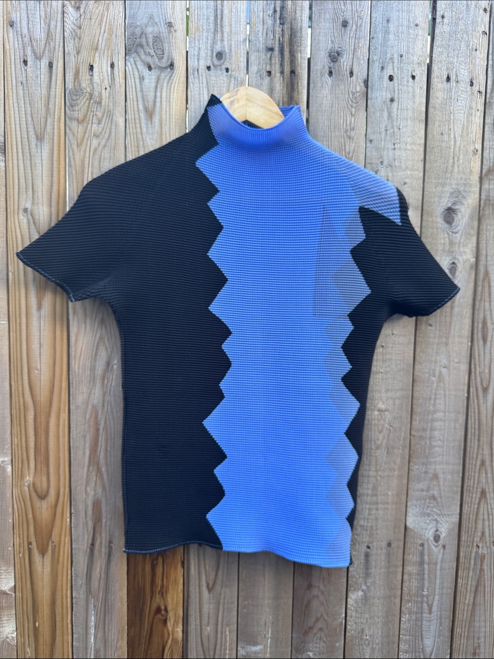 Issey miyake pleat short sleeve mock neck top